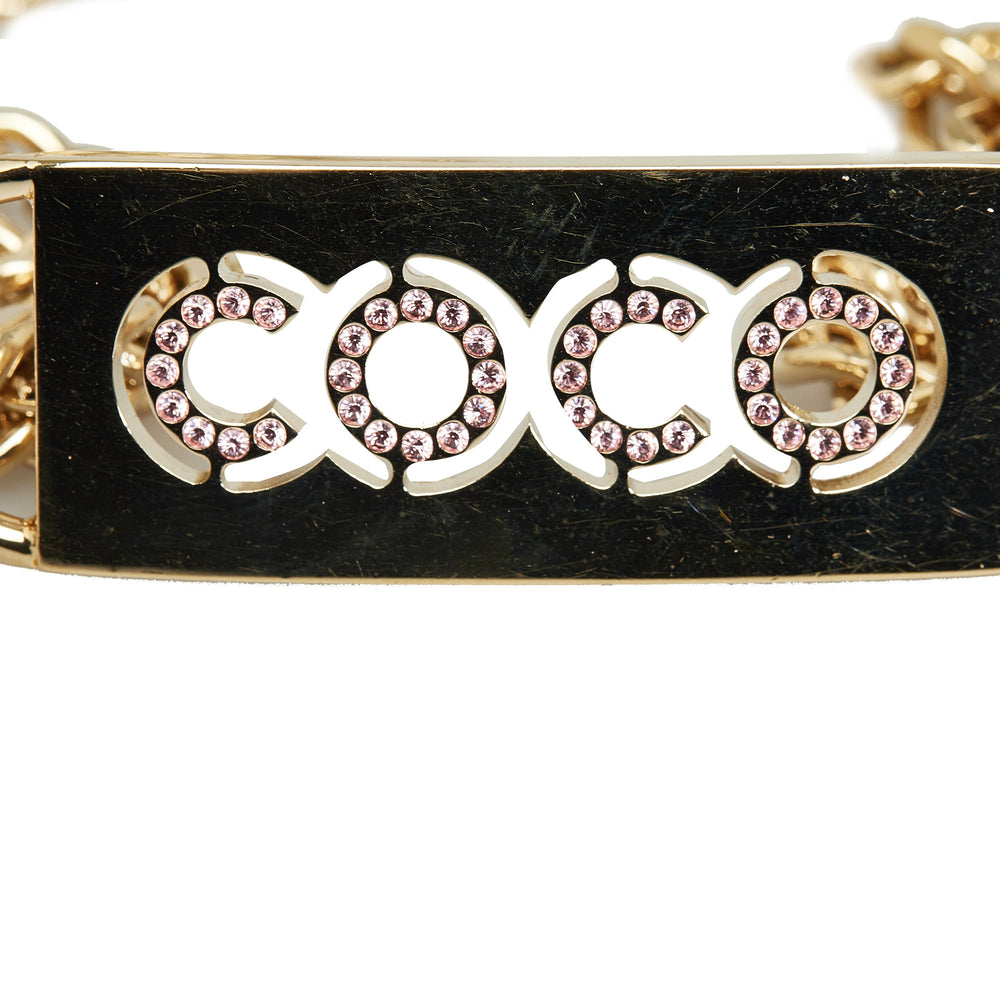 Chanel Rhinestone Coco Name Plate Chain-Link Belt Gold