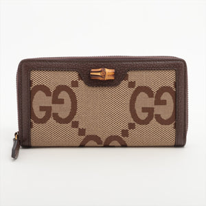 Gucci jumbo GG canvas 658634 Canvas & Leather Zip Round Wallet Brown