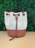 Loewe beige canvas-brown leather bucket bag with dust bag