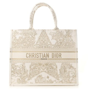 Dior Medium Book Tote Around The World Cream Gold Embroidery
