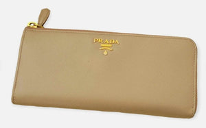 Prada Beige Leather Zippy Wallet
