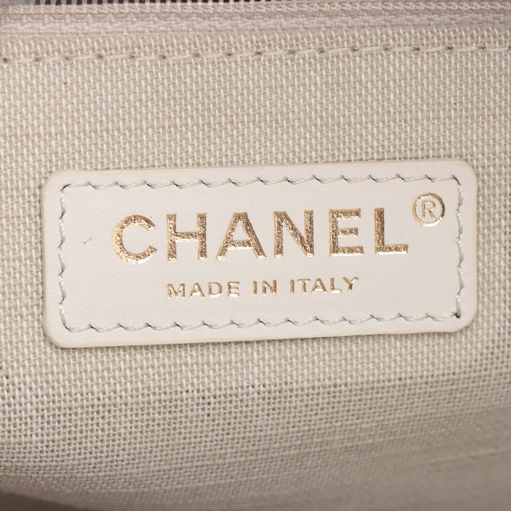 Chanel Deauville GM Canvas & Leather Chain Tote Bag White Gold Metal Fittings J3HG891J