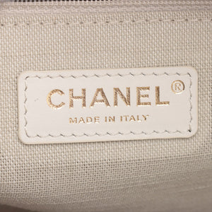 Chanel Deauville GM Canvas & Leather Chain Tote Bag White Gold Metal Fittings J3HG891J