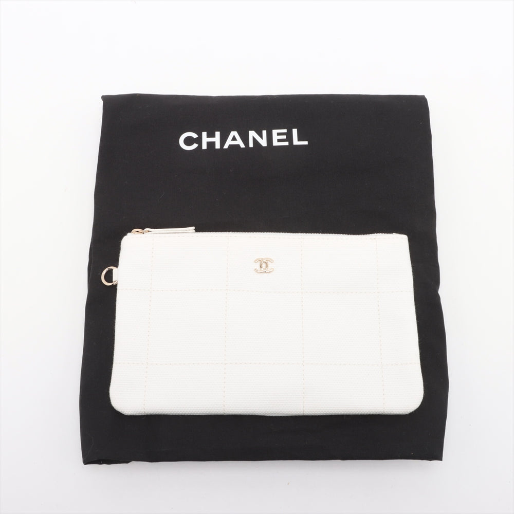 Chanel Deauville GM Canvas & Leather Chain Tote Bag White Gold Metal Fittings J3HG891J