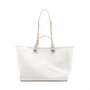 Chanel Deauville GM Canvas & Leather Chain Tote Bag White Gold Metal Fittings J3HG891J