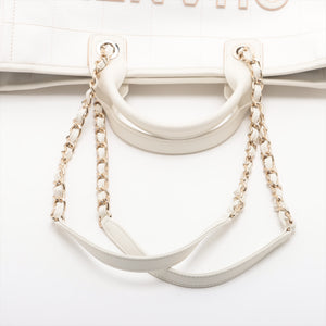 Chanel Deauville GM Canvas & Leather Chain Tote Bag White Gold Metal Fittings J3HG891J