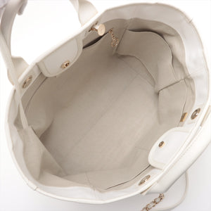 Chanel Deauville GM Canvas & Leather Chain Tote Bag White Gold Metal Fittings J3HG891J