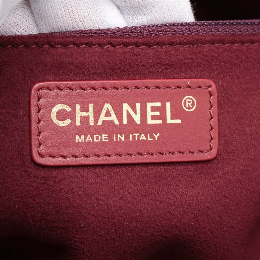 Chanel Deauville MM Caviar Skin 2 Way Tote Bag Burgundy Gold Metal Fittings