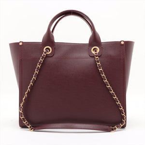 Chanel Deauville MM Caviar Skin 2 Way Tote Bag Burgundy Gold Metal Fittings
