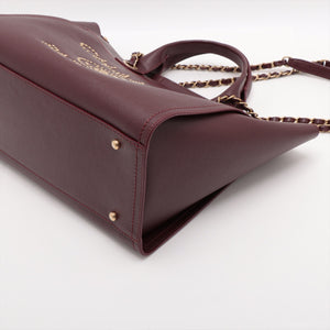 Chanel Deauville MM Caviar Skin 2 Way Tote Bag Burgundy Gold Metal Fittings
