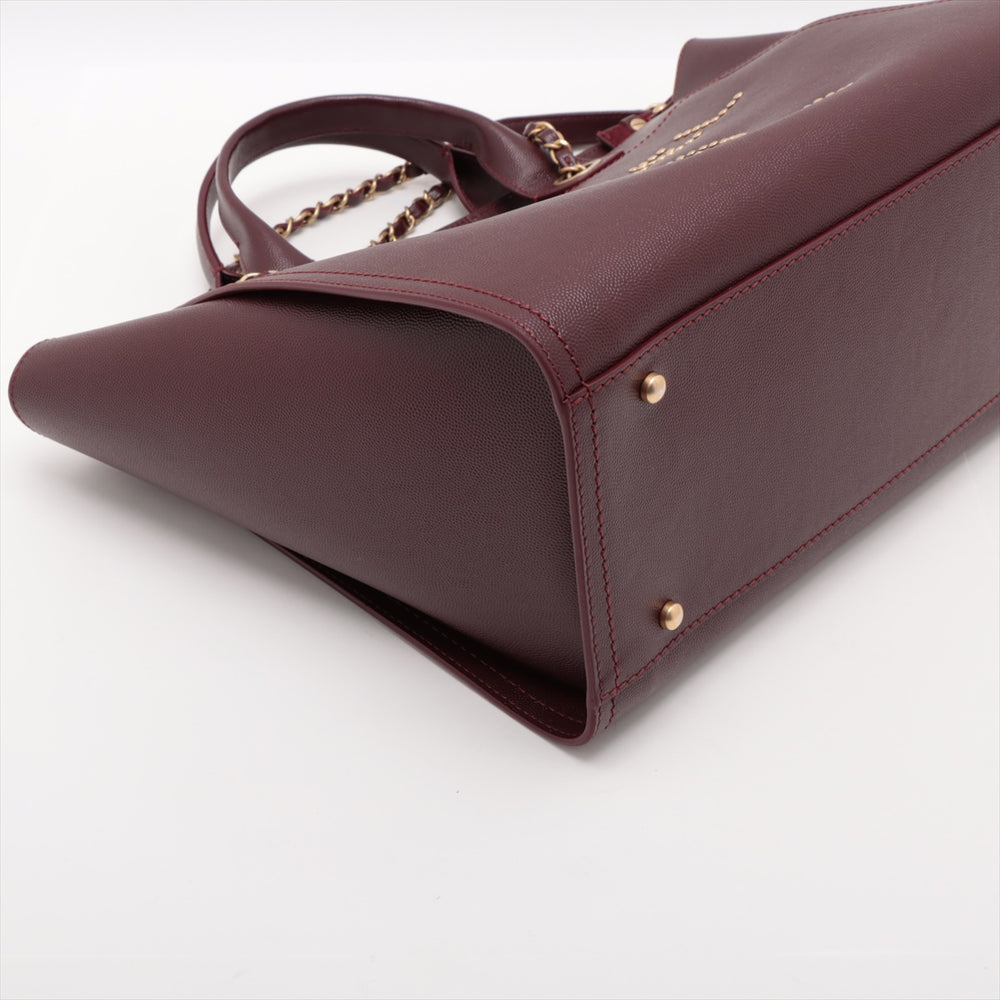 Chanel Deauville MM Caviar Skin 2 Way Tote Bag Burgundy Gold Metal Fittings