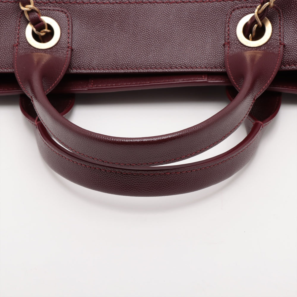 Chanel Deauville MM Caviar Skin 2 Way Tote Bag Burgundy Gold Metal Fittings
