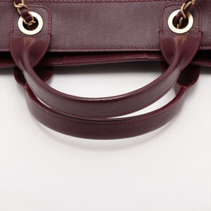 Chanel Deauville MM Caviar Skin 2 Way Tote Bag Burgundy Gold Metal Fittings