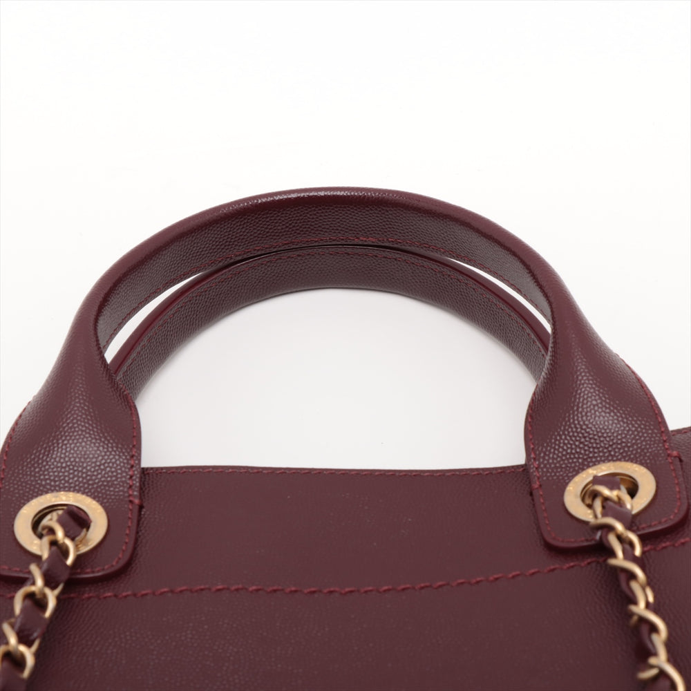Chanel Deauville MM Caviar Skin 2 Way Tote Bag Burgundy Gold Metal Fittings
