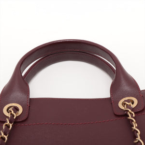 Chanel Deauville MM Caviar Skin 2 Way Tote Bag Burgundy Gold Metal Fittings