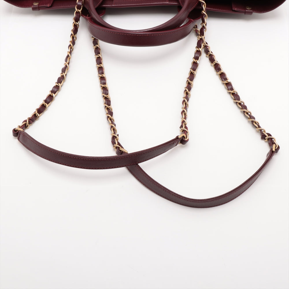 Chanel Deauville MM Caviar Skin 2 Way Tote Bag Burgundy Gold Metal Fittings