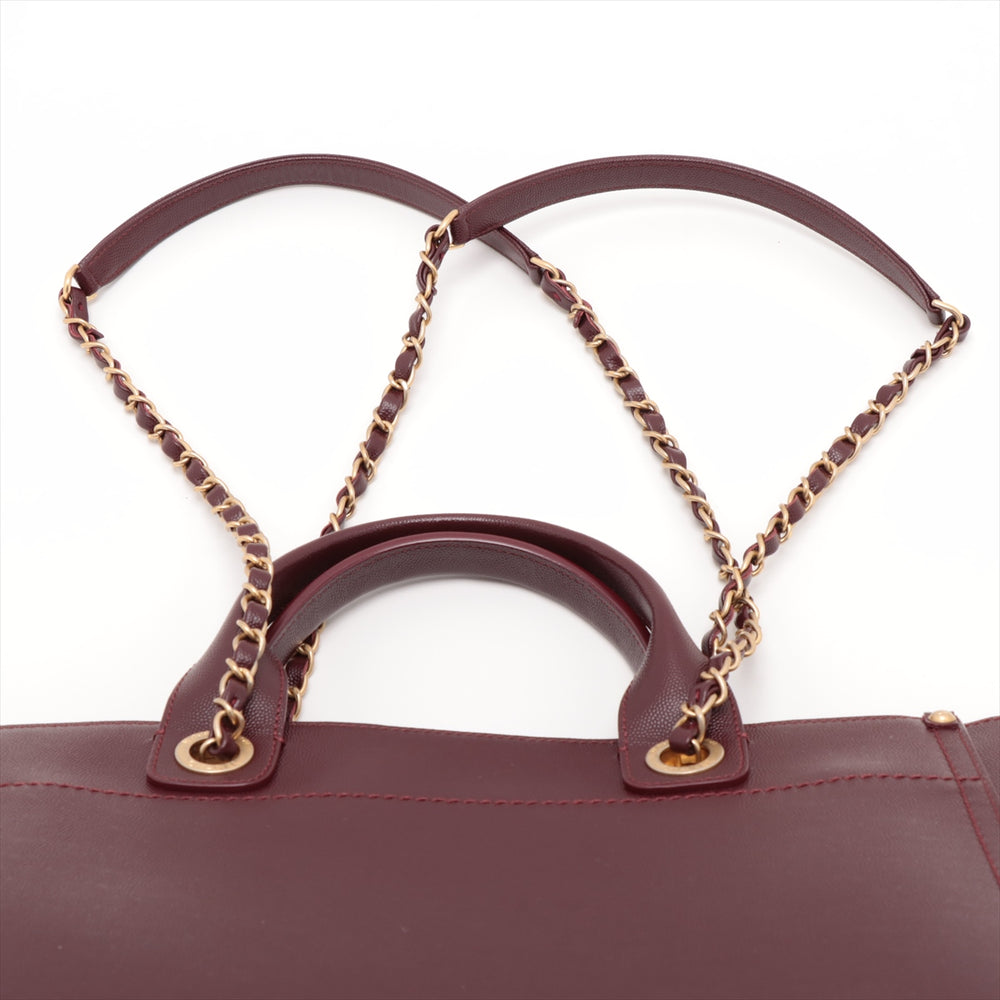 Chanel Deauville MM Caviar Skin 2 Way Tote Bag Burgundy Gold Metal Fittings