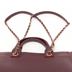 Chanel Deauville MM Caviar Skin 2 Way Tote Bag Burgundy Gold Metal Fittings
