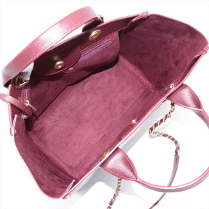 Chanel Deauville MM Caviar Skin 2 Way Tote Bag Burgundy Gold Metal Fittings