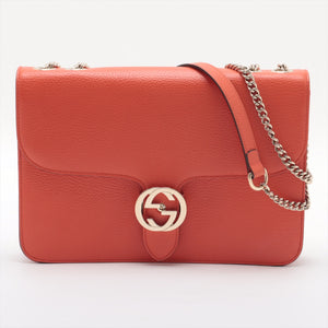 Gucci Interlocking G Leather Chain Shoulder Bag Orange