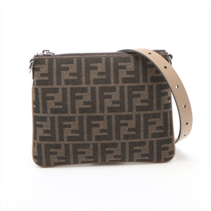 Fendi Zucca Canvas & Leather Shoulder Bag Brown 7N0146