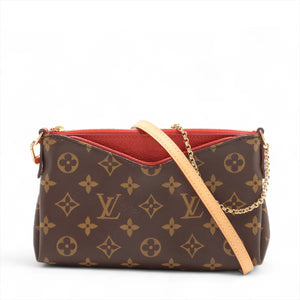 Louis Vuitton Monogram Pallas Clutch M41638 CI3147 brown x red