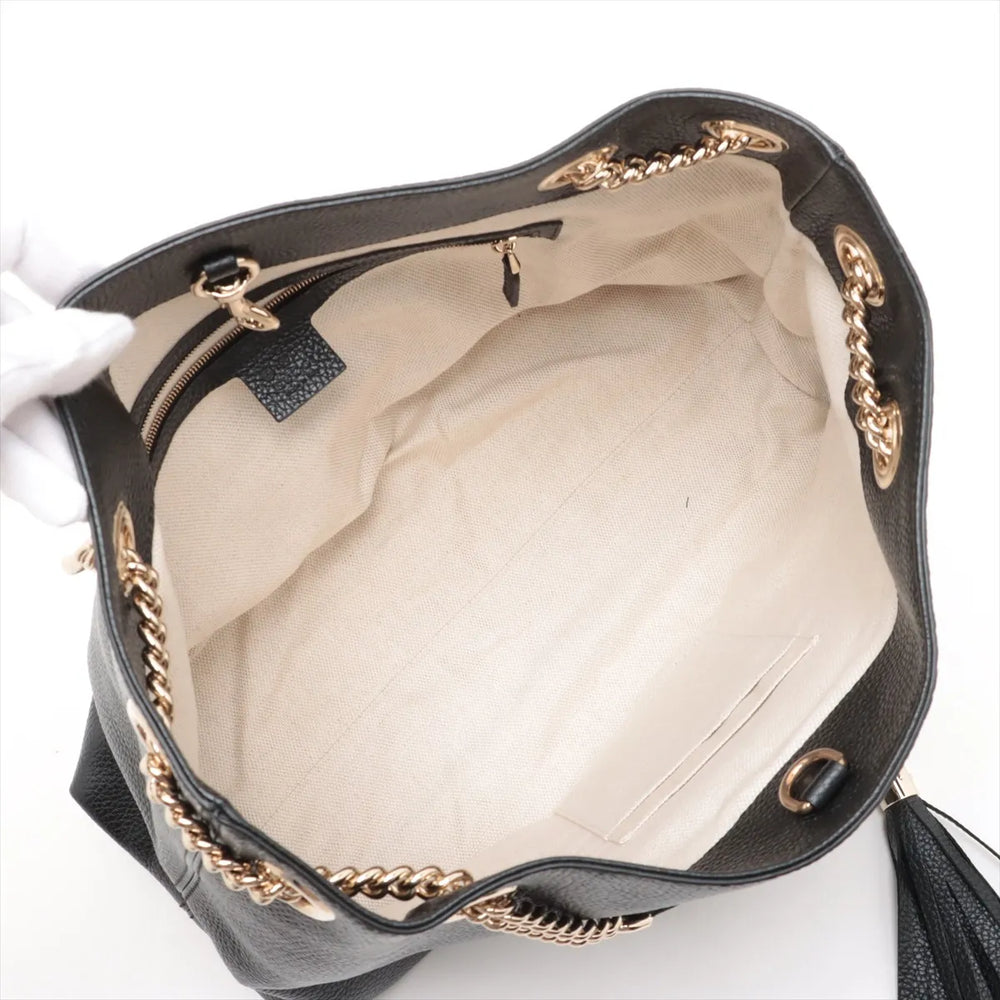 Gucci Soho Leather Chain Tote Bag Black 536196