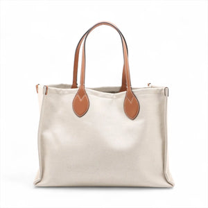 Gucci Logo Print canvas x leather Tote bag Beige x brown 772176