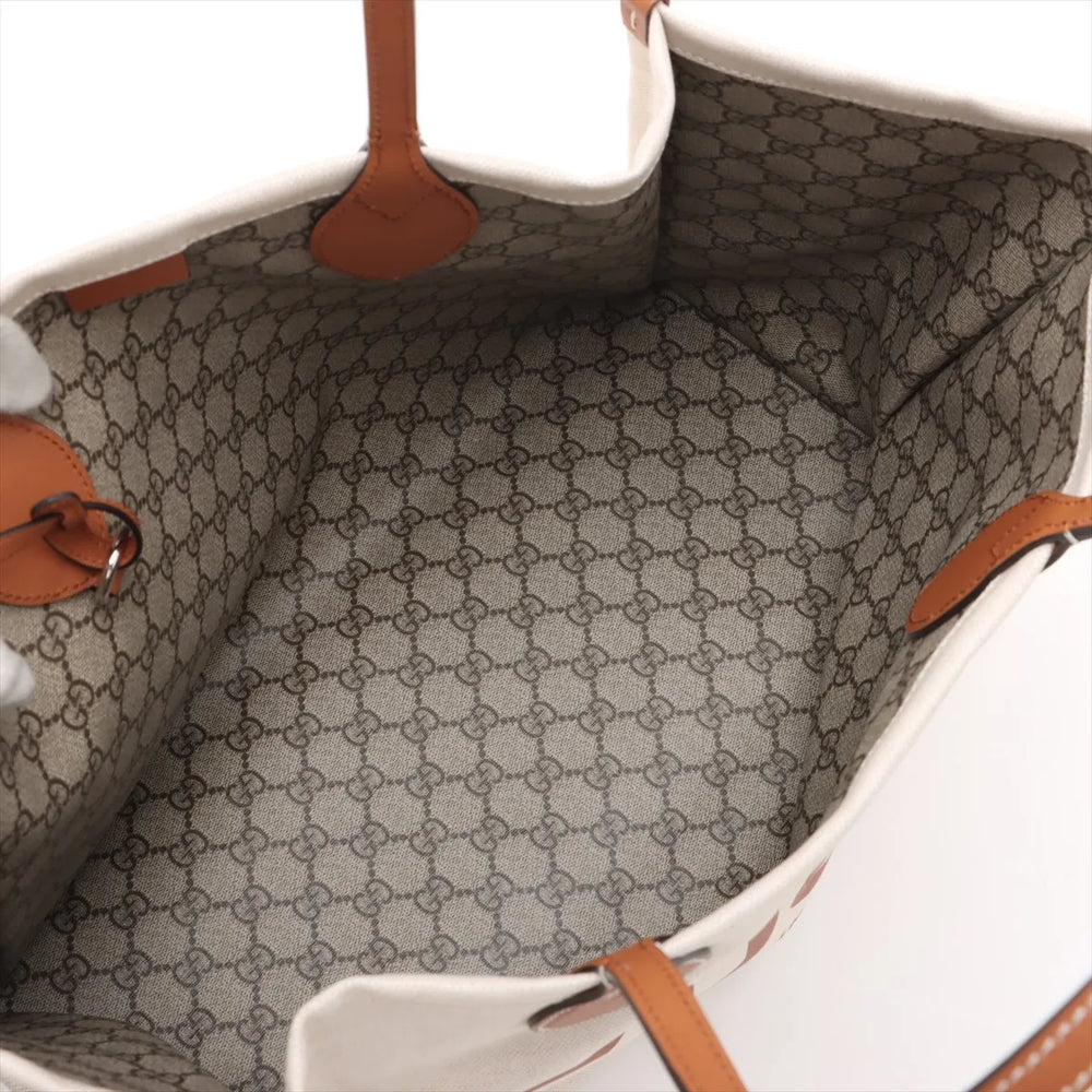 Gucci Logo Print canvas x leather Tote bag Beige x brown 772176