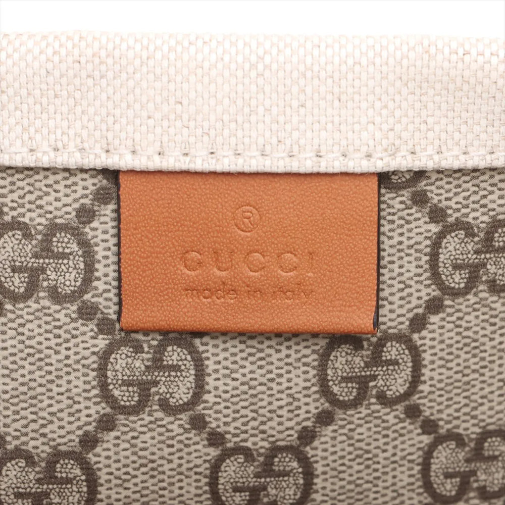 Gucci Logo Print canvas x leather Tote bag Beige x brown 772176
