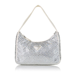
            
                Load image into Gallery viewer, Prada Satin Crystal Mini Re-Edition White
            
        