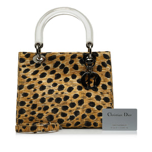 Christian Dior Medium Leopard Print Lady Dior Brown