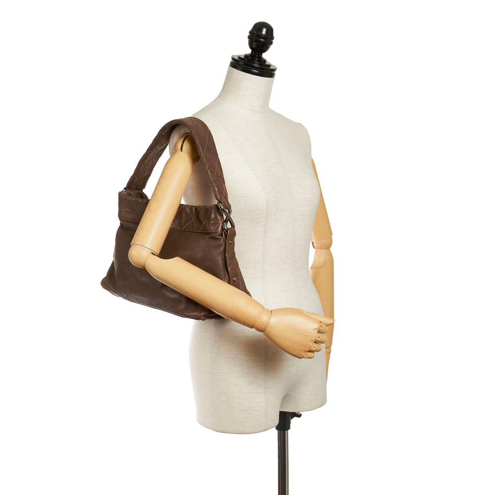 Chanel Wild Stitch Lambskin Leather Shoulder Bag Brown