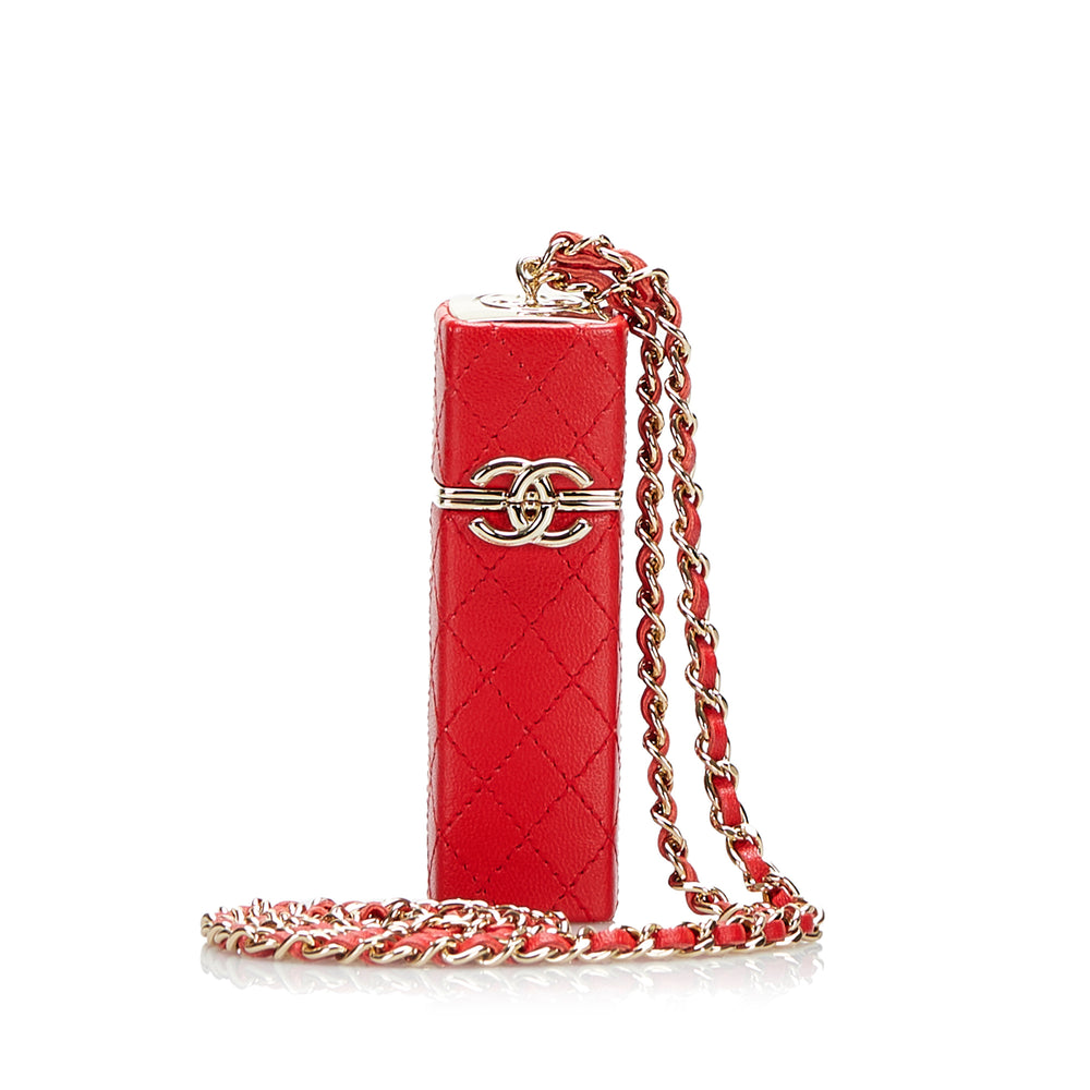 
            
                Load image into Gallery viewer, Chanel CC Lambskin Squared Lipstick Case on Chain Red
            
        