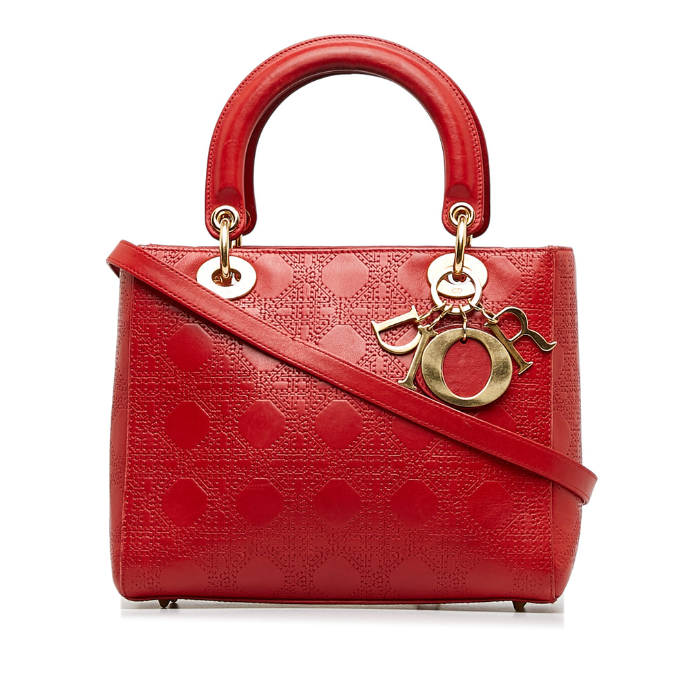 
            
                Load image into Gallery viewer, Christian Dior Medium Embossed Lambskin Cannage Lady Dior Red
            
        