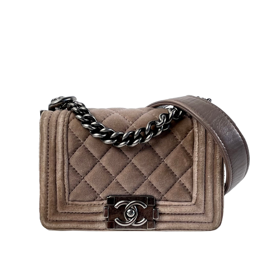 
            
                Load image into Gallery viewer, Chanel Mini Velvet Boy Flap Bag Brown
            
        